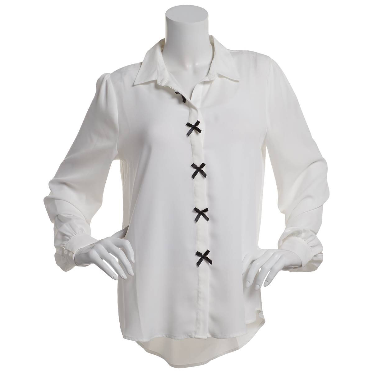 Petites Zac & Rachel  Long Sleeve Bow Placket Causal Button Down