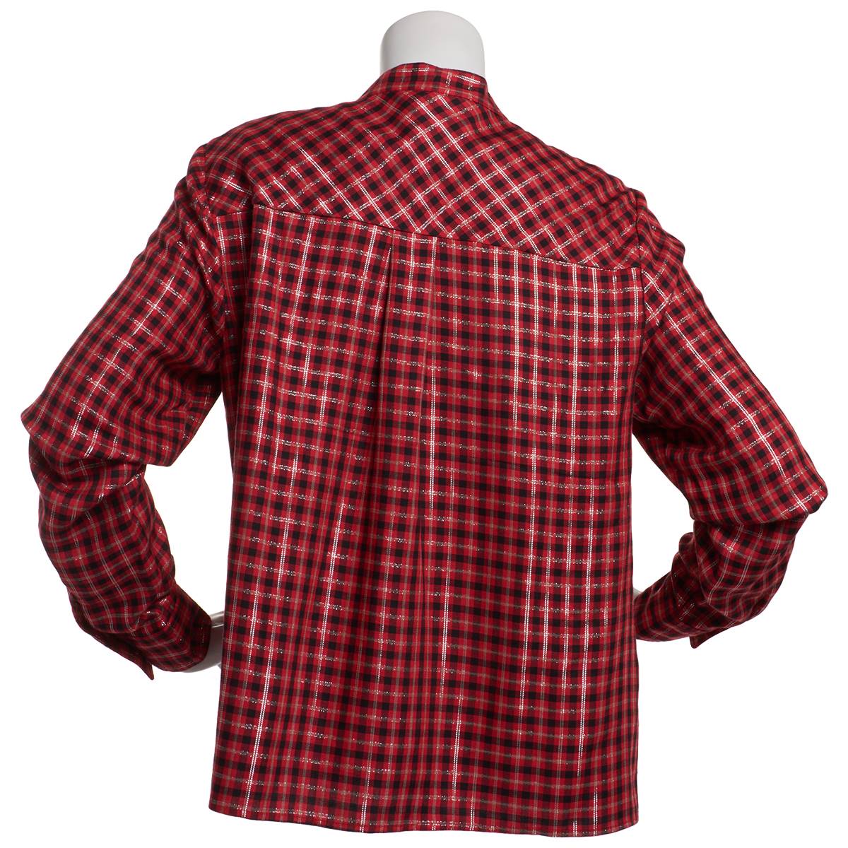 Petites Zac & Rachel Long Sleeve Holiday Plaid Henley Blouse