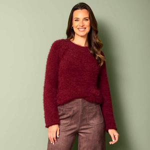 Womens Zac & Rachel Long Sleeve Eyelash Solid Crew Neck Sweater alternate view