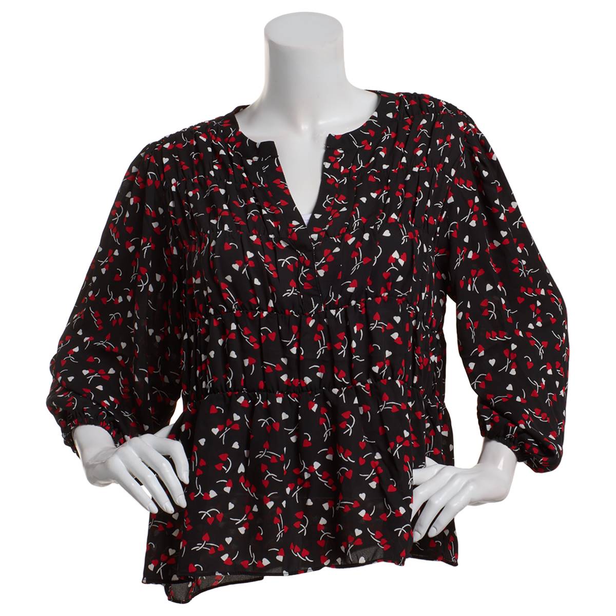 Womens Zac & Rachel 3/4 Sleeve Ruffle Seam Heart Blouse