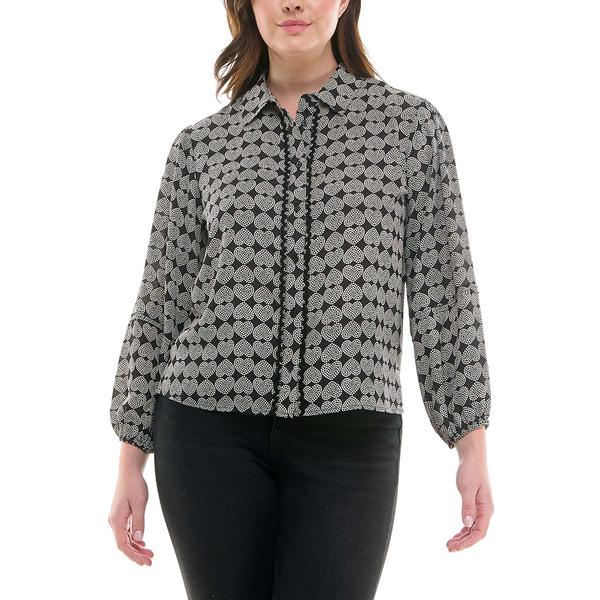Womens Zac & Rachel Long Sleeve Geo Heart Button Front Blouse