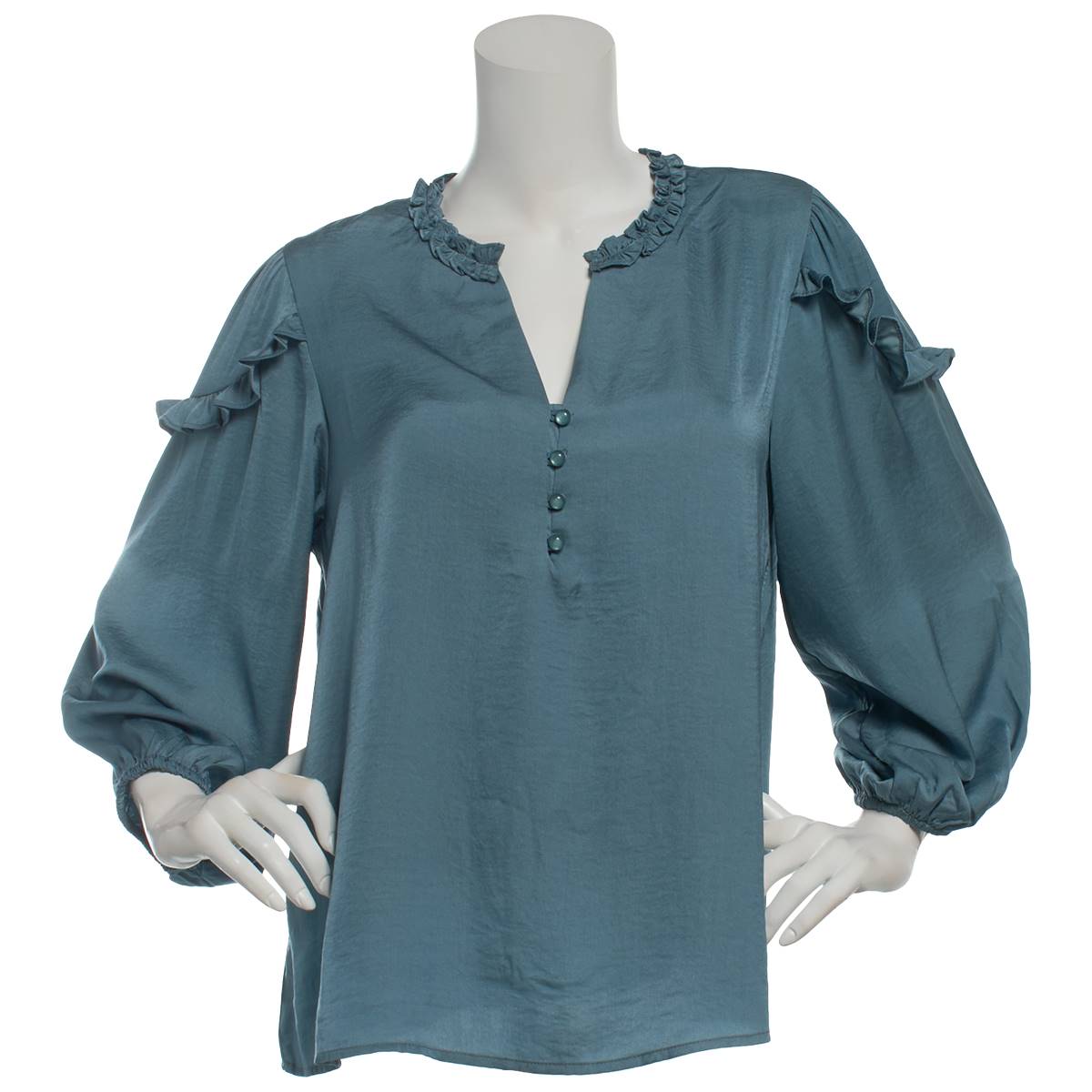 Womens Zac & Rachel Long Sleeve Ruffle Neck Blouse