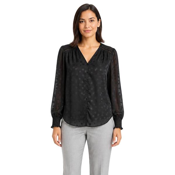 Womens Zac & Rachel Long Sleeve Button Down Dot Satin Blouse