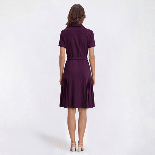 Womens Sharagano Solid Short Sleeve Crepe Pleated Shirtdress alternate view