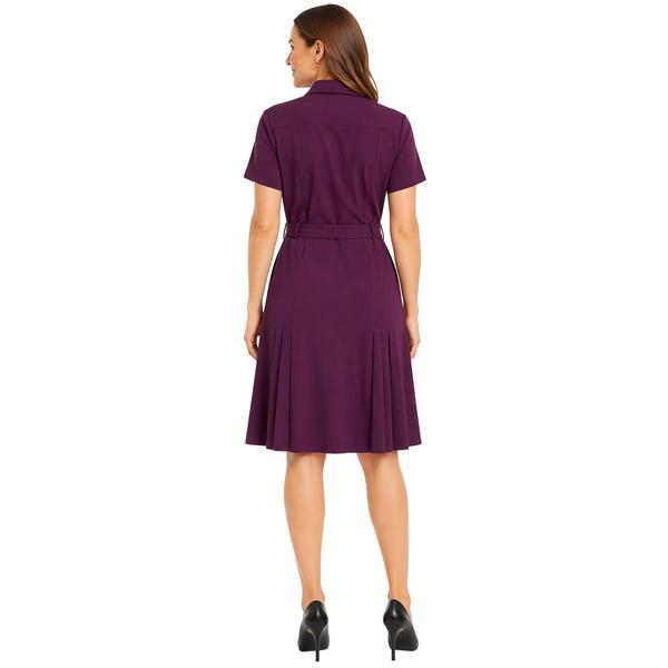 Womens Sharagano Solid Short Sleeve Crepe Pleated Shirtdress alternate view