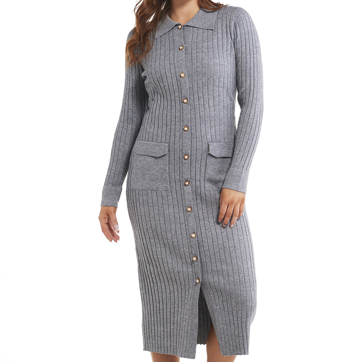 Womens Nanette Lepore Solid Long Sleeve Rib Collar Sweater Dress
