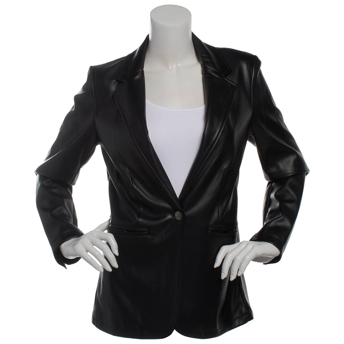 Womens Nicole Miller One Button Vegan Leather Jacket