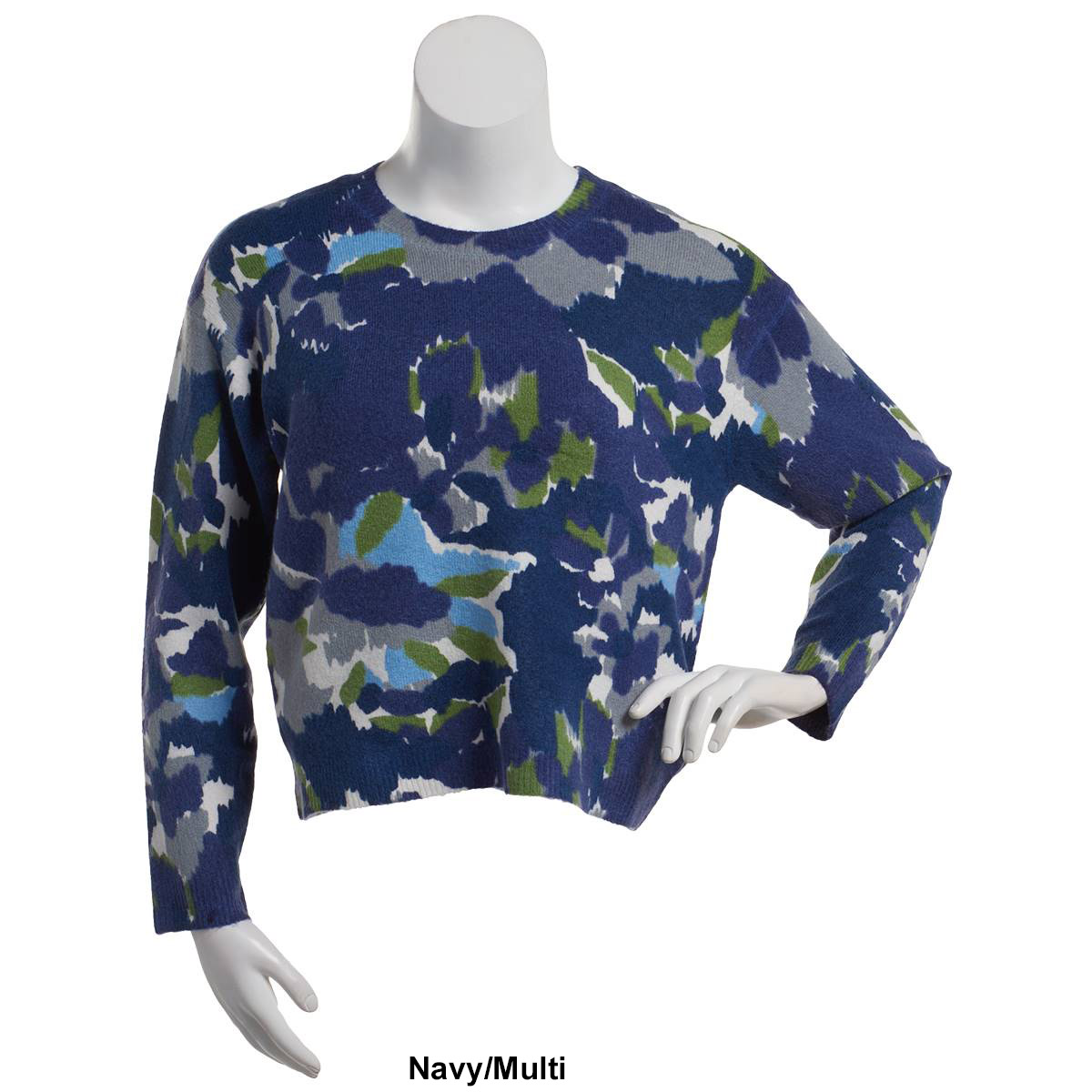 Womens Nicole Miller Long Sleeve Crew Neck Floral Sweater