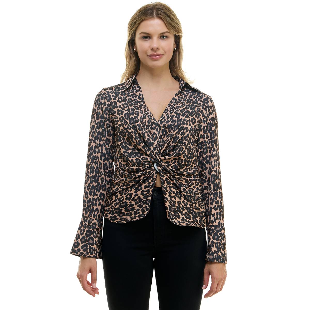 Womens Nicole Miller New York Gathered Front Cheetah Blouse