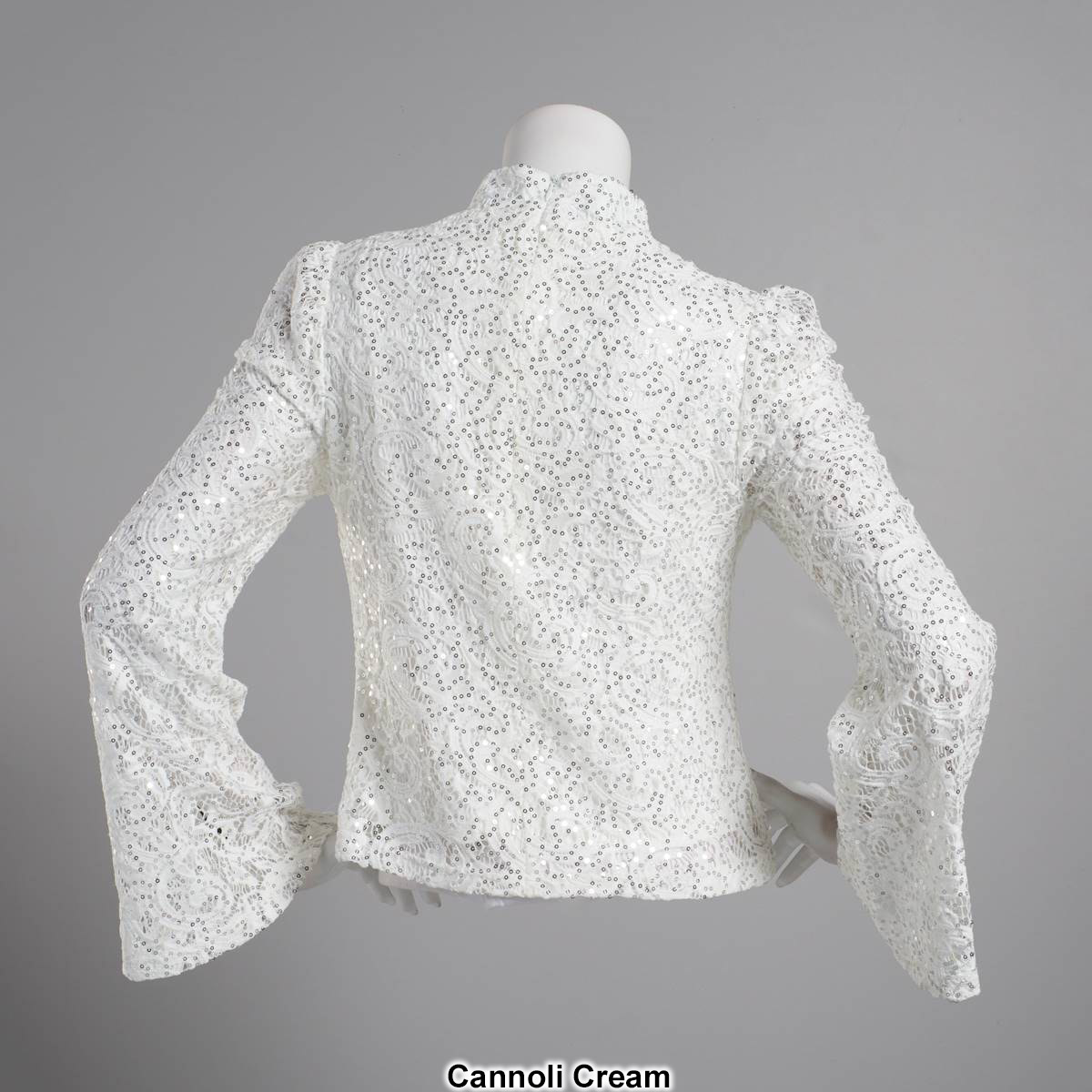 Womens Nicole Miller Long Lace Flare Sleeve Solid Blouse
