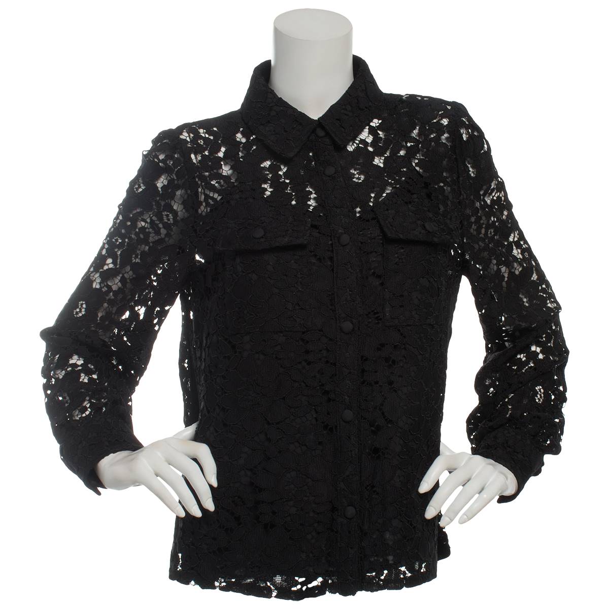 Womens Nicole Miller Long Sleeve Solid Lace Button Front Blouse