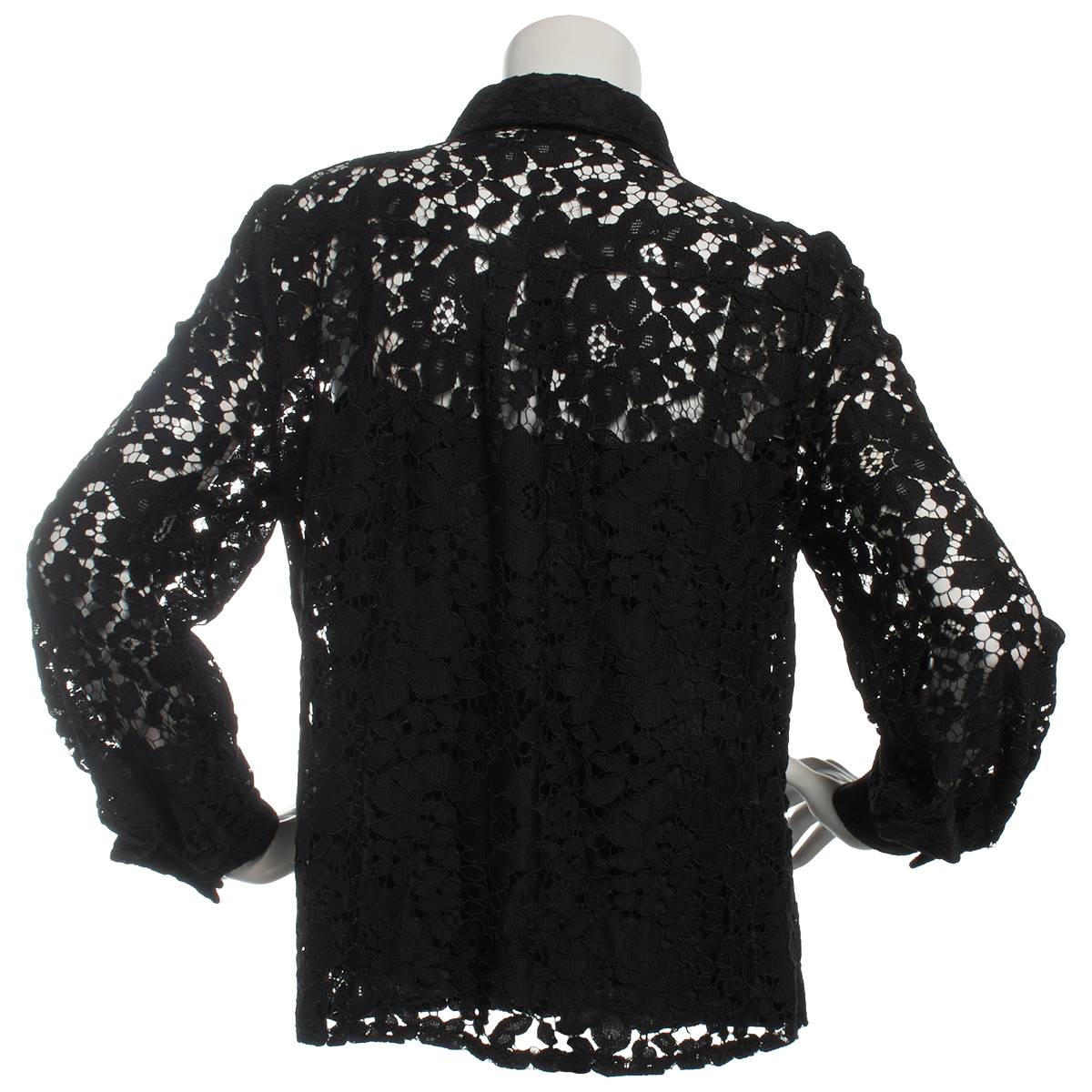 Womens Nicole Miller Long Sleeve Solid Lace Button Front Blouse