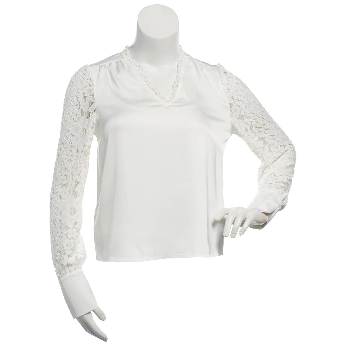 Womens Nicole Miller Long Lace Sleeve & V-Neck Solid Blouse