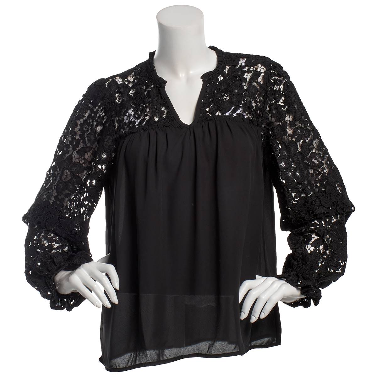 Womens Nicole Miller Long Sleeve Lace Detailed Blouse