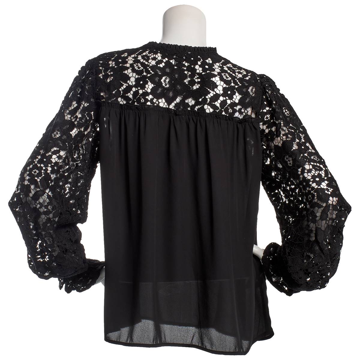 Womens Nicole Miller Long Sleeve Lace Detailed Blouse