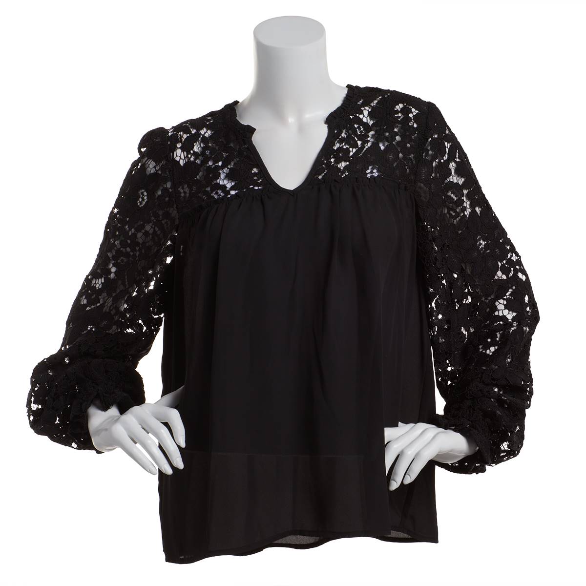 Womens Nicole Miller Long Sleeve Lace Detailed Blouse