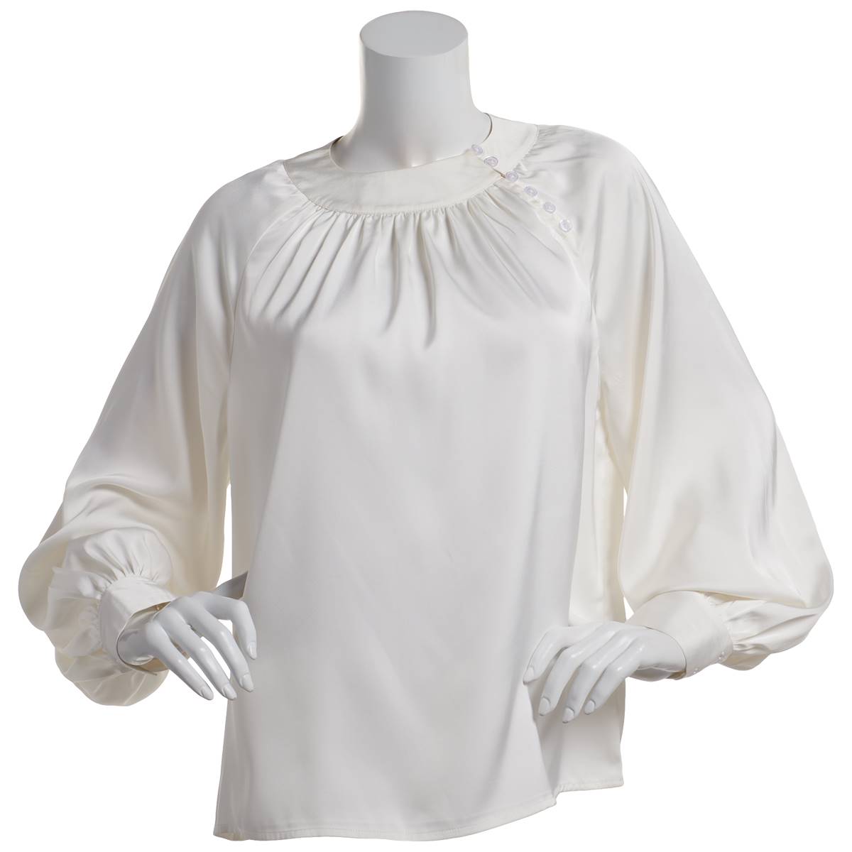 Womens Nicole Miller Long Sleeve High Neck Pleated Front Blouse