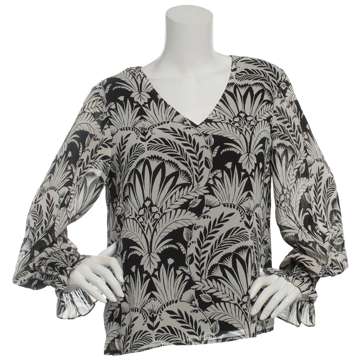 Womens Nicole Miller Long Sleeve Floral Chiffon Pullover Blouse