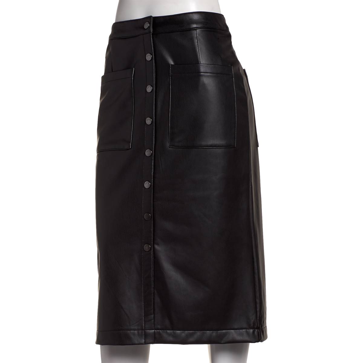 Womens Nicole Miller Vegan Leather Long Button Front Skirt