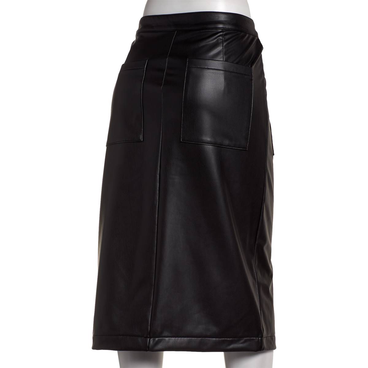 Womens Nicole Miller Vegan Leather Long Button Front Skirt