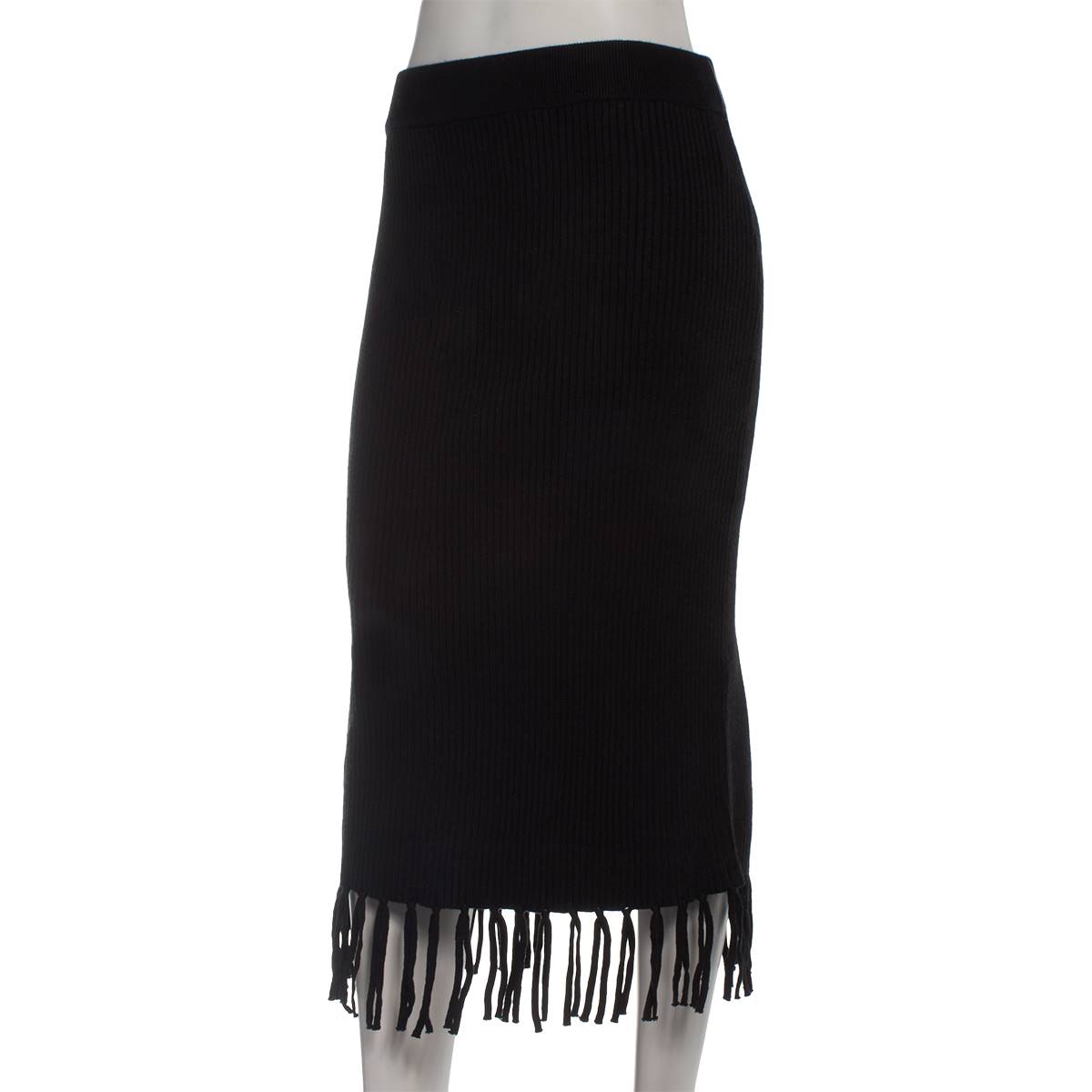 Womens Nicole Miller Long Fringe Hem Ribbed Skirt