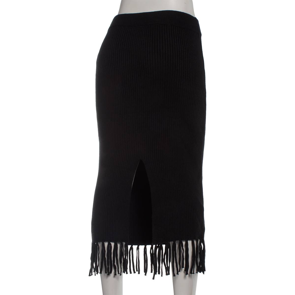 Womens Nicole Miller Long Fringe Hem Ribbed Skirt