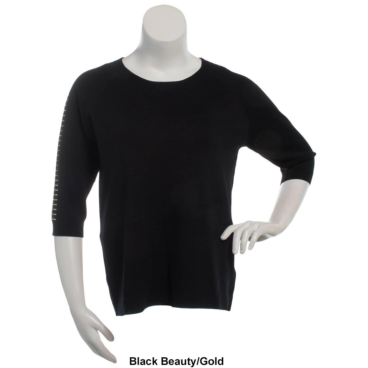 Petites Zac & Rachel 3/4 Studded Sleeve Heat Seal Sweater