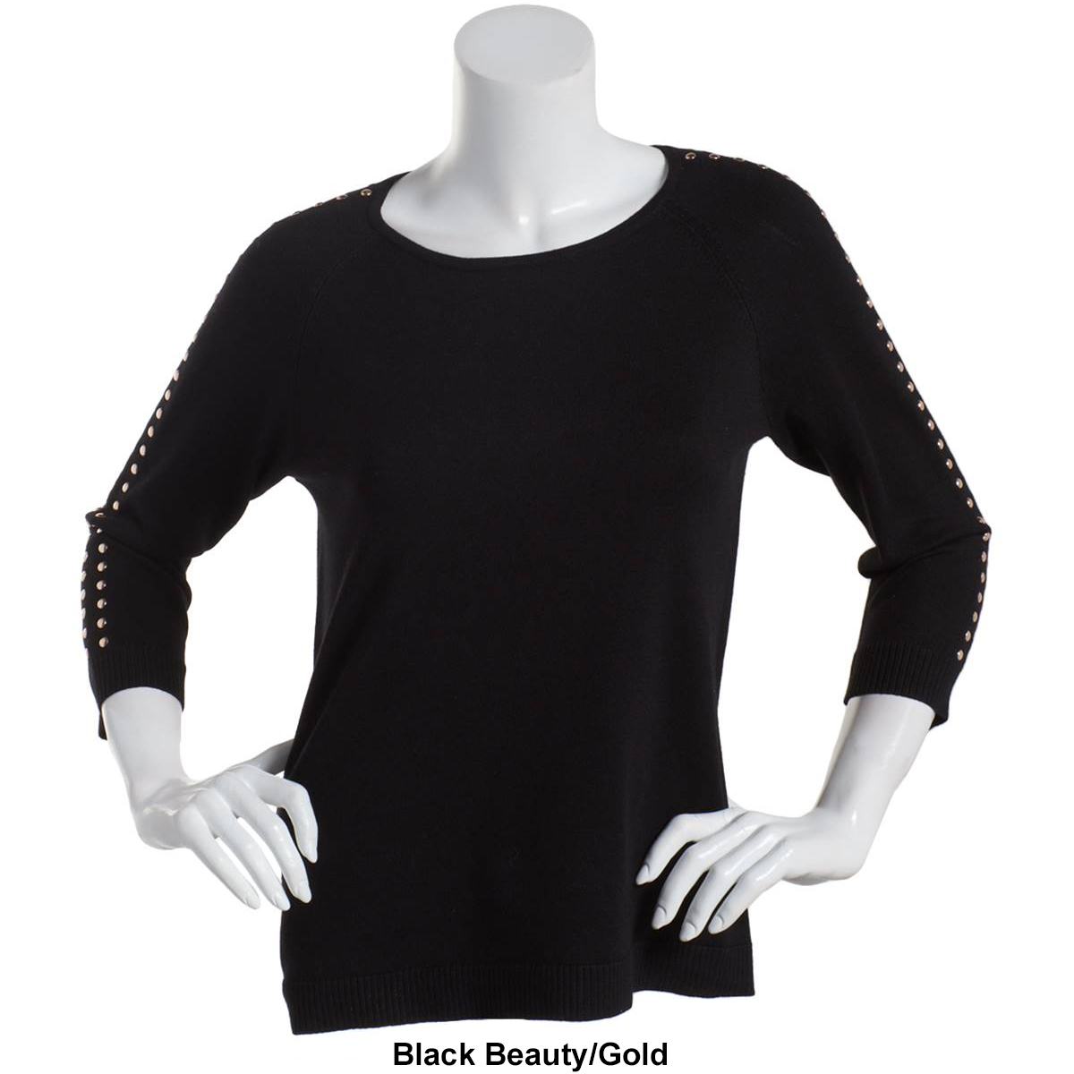 Petite Zac & Rachel 3/4 Sleeve Stud Accent Details Sweater