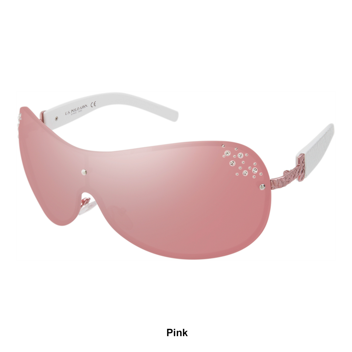 Womens U.S. Polo Assn.(R) Back Frame Shield Rhinestone Sunglasses