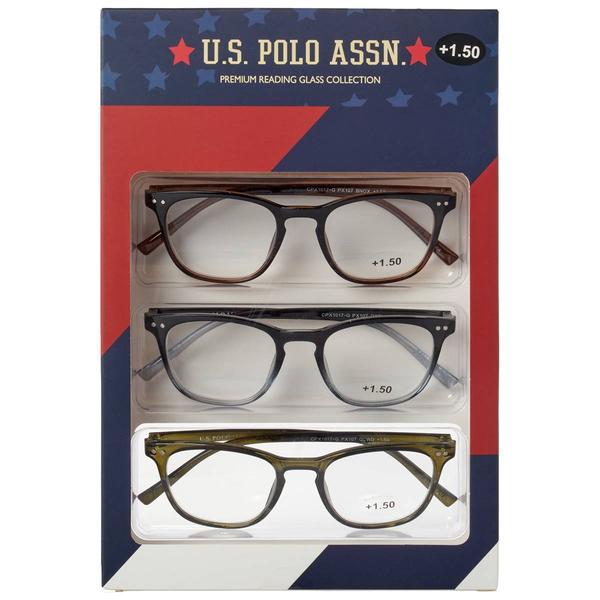Mens U.S. Polo Assn.(R) 3pk. Scratch Resistant Reading Glasses