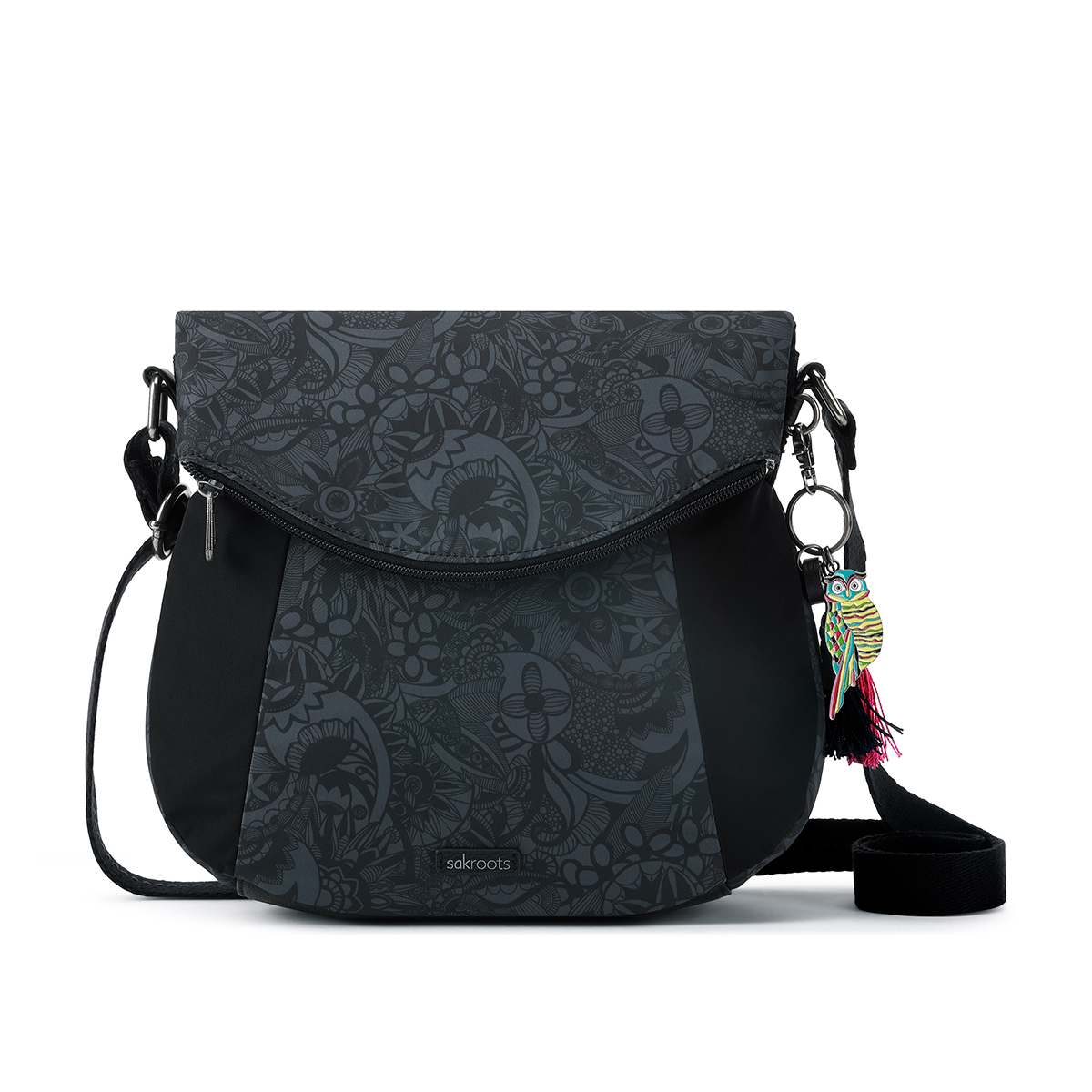 Sakroots Fold-Over Nylon Crossbody - Black Spirit Desert