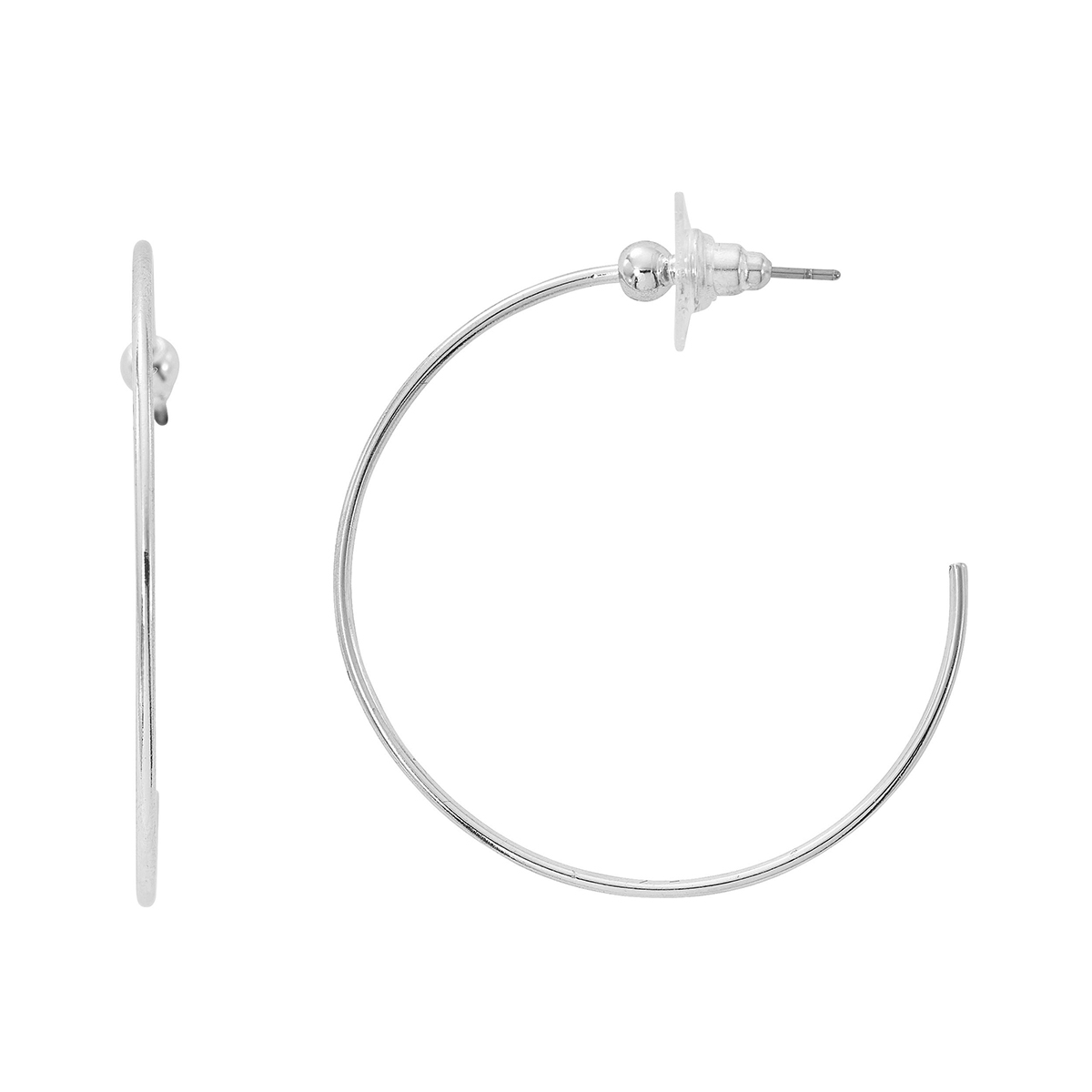 Design Collection Post Silver-Tone Polished Hoop Earrings