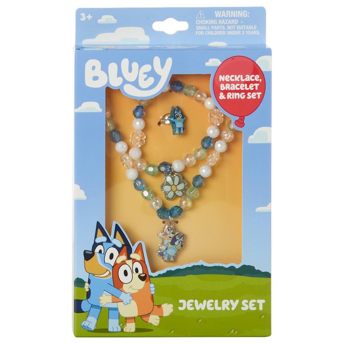 Girls 3pc. Bluey Beaded Necklace Bracelet & Ring Jewelry Set