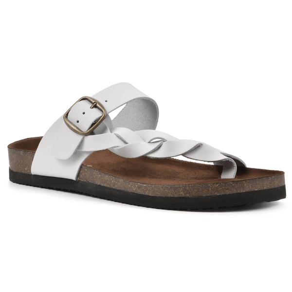 Womens White Mountain Crawford Leather Flip Flops