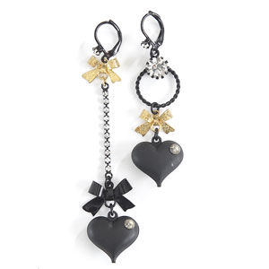 Betsey Johnson Jet Bubble Heart Linear Earrings