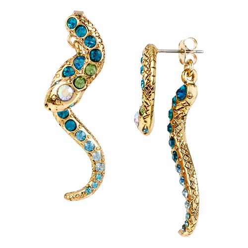 Betsey Johnson Crystal Snake Front & Back Earrings