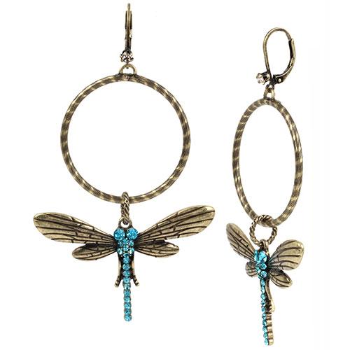 Betsey Johnson Pave Dragonfly Gypsy Hoop Drop Earrings
