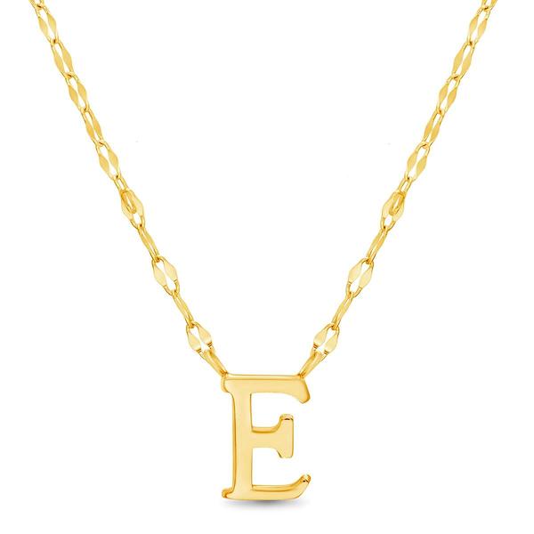 Sterling Silver Gold Polished E Initial Pendant Necklace