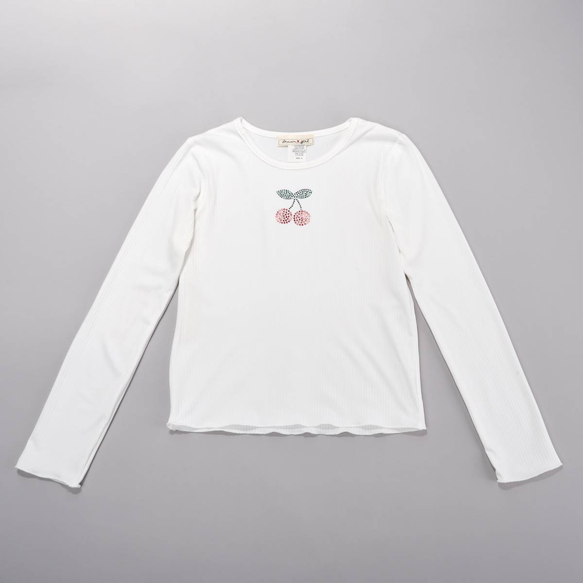 Girls (7-12) Dream Girl Rhinestone Cherry Long Sleeve Baby Tee