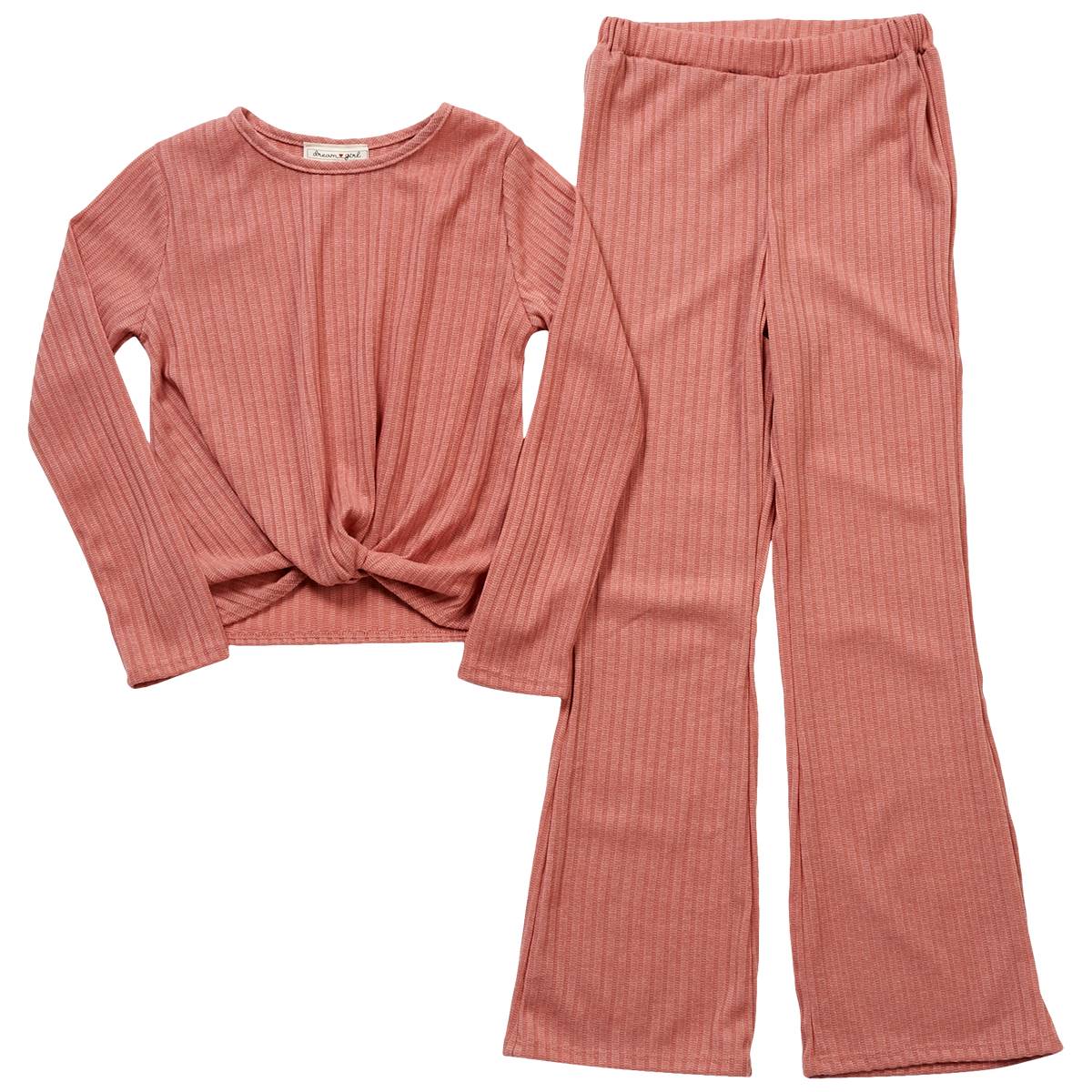 Girls (7-12) Dream Girl Twist Front Rib Knit Top & Pants Set