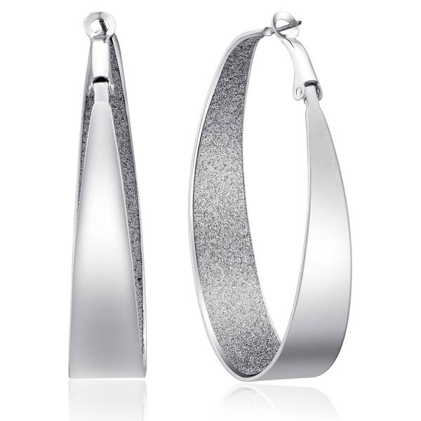 GUESS Silver-Tone Oval Glitter Hoop Earrings