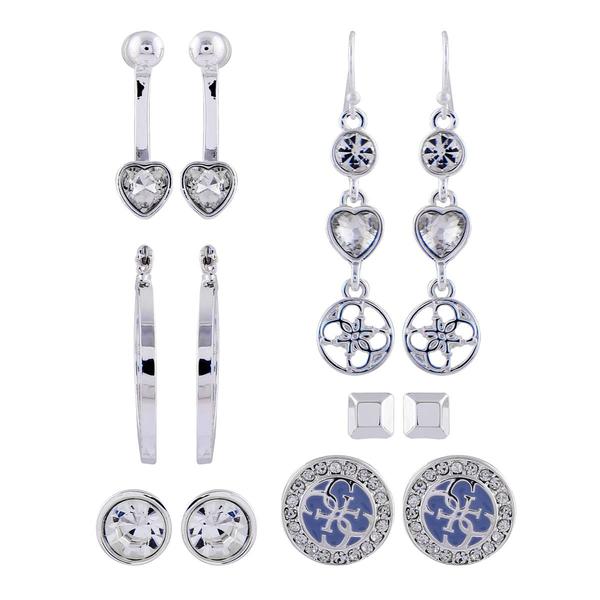 GUESS 6pr. Silver-Tone Metal Crystal Accents Earrings Set