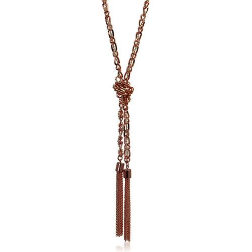 GUESS Rose Gold Knot & Tassel Lariat Y-Necklace