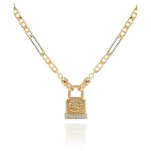 GUESS Gold-Tone Logo Padlock Pendant Necklace