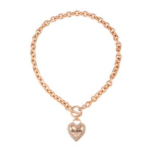 GUESS White 17in. Gold IG Crystal Heart Pendant Necklace
