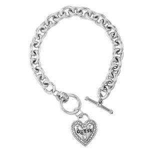 GUESS 17.5in. White Gold Sterling Silver Crystal Link Bracelet