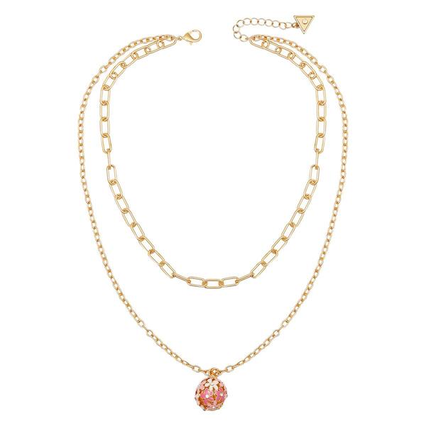 GUESS Gold-Tone Layered Chain Necklace w/ Floral Charm Pendant