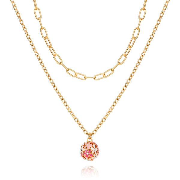 GUESS Gold-Tone Layered Chain Necklace w/ Floral Charm Pendant alternate view