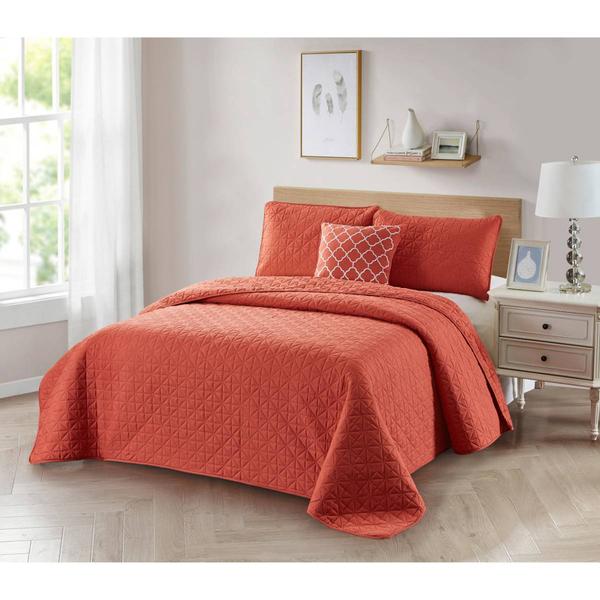 Bibb Home 4pc. Solid Diamond Reversible Quilt Set with Cushion alternate view