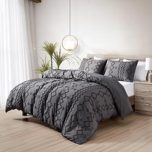Bibb Home 3pc. 2000 Thread Count Geometric Tufted Duvet Set